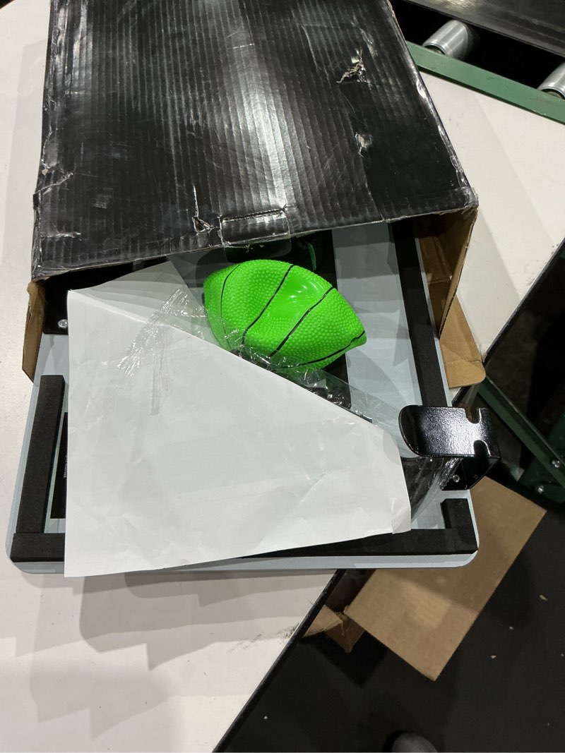 Condition photo showing Good Condition for and1 over the door mini basketball hoop: 18x12 shatterproof backboard, 2 mini basketballs, and hand pump included- ultimate indoor basketball accessory for kids and adults, no tools required green/black mini hoop / two balls basketball