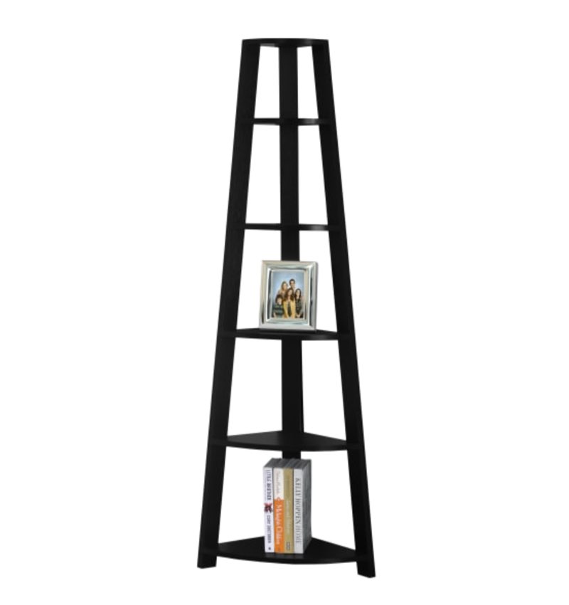 71.25" Bookcase with Corner Accent Etagere Black - EveryRoom: 5-Shelf Modern Storage