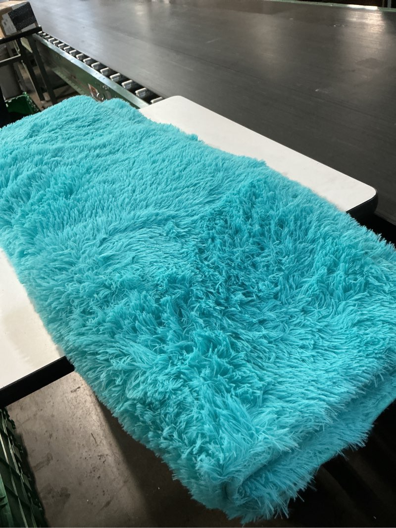 Condition photo showing Good Condition for (unknown size)ultra soft fluffy area rugs modern indoor furry rug, furry carpet for living room, faux fur sheepskin bedroom rugs, carpet nursery washable floor mat blue 3.9'x 5.2'
