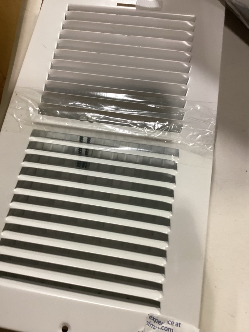 Condition photo showing As Is for 6" x 6" white steel return air grille vent cover grill for wall & ceiling outer dimensions: 7.75" x 7.75"