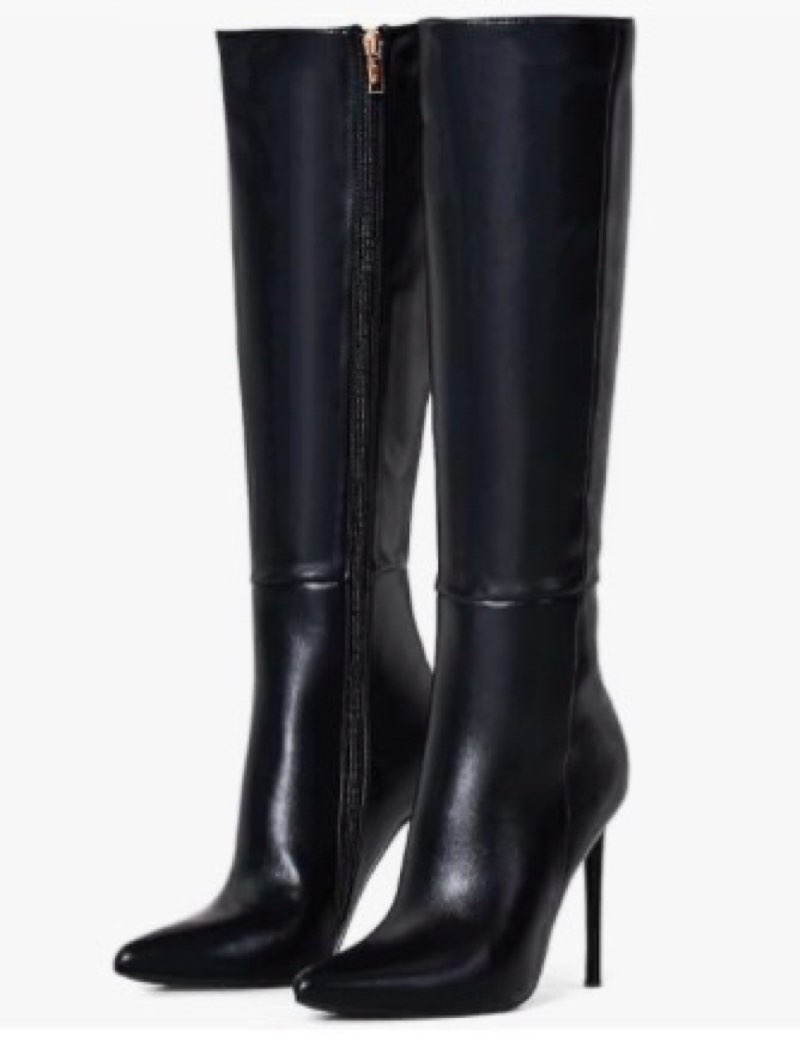 Elisabet Tang Women's Knee High Booties,Faux Suede 4\" Stiletto Heel Pointed Toe Knee High Boots Side (size 6.5)