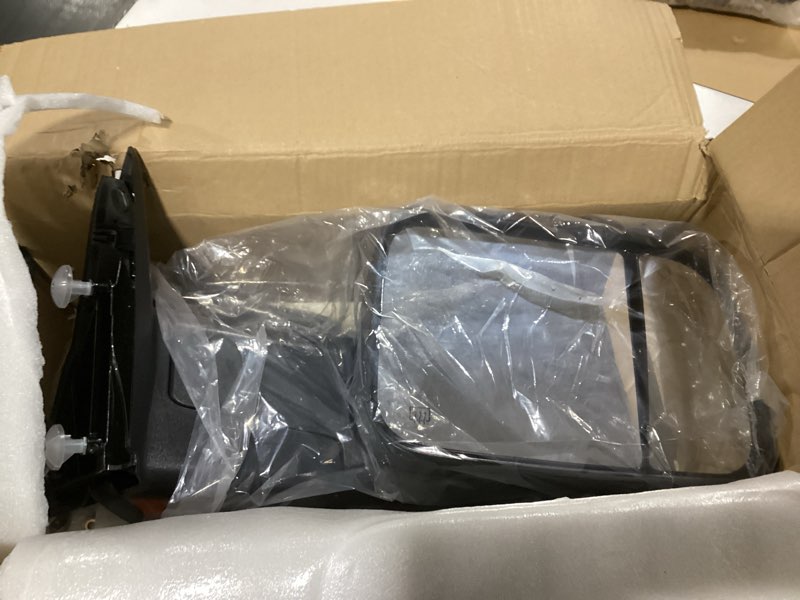 Condition photo showing Good Condition for Driver Side Mirror,Mirror Assembly Compatible With 2015-2025 Ford Transit 150 250 350 350 HD,Transit Tow Power Glass,Towing Without Signal Light Non Heated,Black(Short Arm) 3 Pins-Without Indicator Left Driver Side