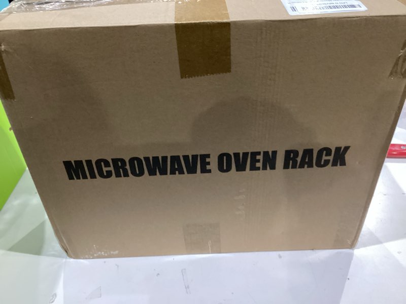 Condition photo showing New/Like New for Microwave Stand, 3-Tier Expandable(17.4"- 27.4") Heavy Duty Adjustable Shelf Microwave Oven Rack, Kitchen Countertop Organizer and Storage with 9 Hooks & Cutting Board Holder, Holds up 180 lbs, Black 3 Tier-Black