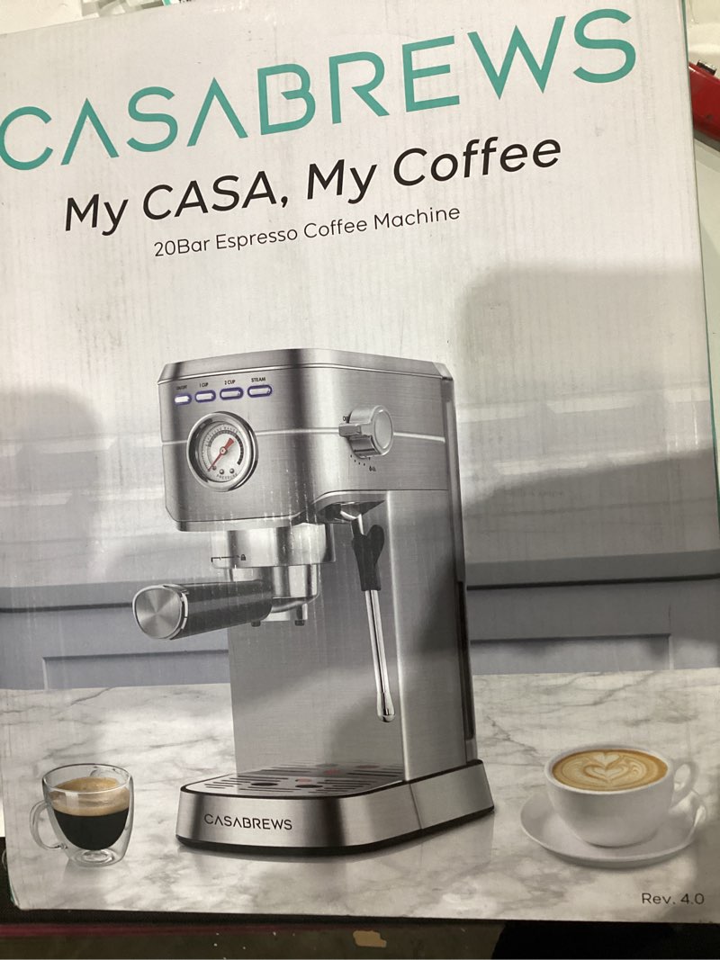 Condition photo showing New/Like New for CASABREWS CM5418 Espresso Machine 20 Bar, Compact Espresso Maker with Steam Milk Frother, Stainless Steel Coffee Machine with 34oz Removable Water Tank for Cappuccino, Gift for Women or Men, Silver A-Silver Button