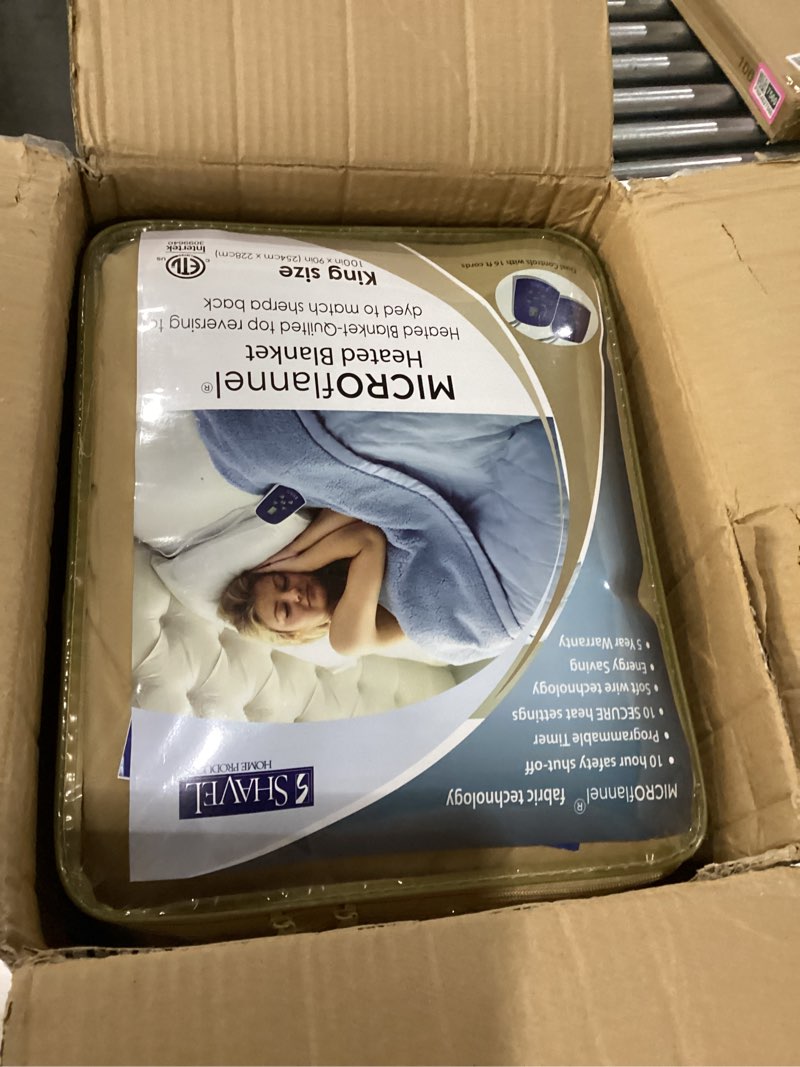 Condition photo showing New/Like New for Thermee Micro Flannel Heated Blanket with Sherpa Back, 10-Setting Programmable Electric Blanket - King Size, Ultra-Soft Heated Throw - Tan King Tan