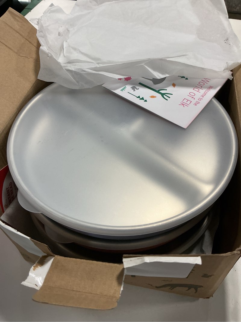 Condition photo showing New/Like New for elk and friends stainless steel divided plates with silicone sleeve for babies & toddlers | lids included | stay put suction | dinner & snack plates | 4 pack blush/lilac/sage/mistyblue suction sleeve