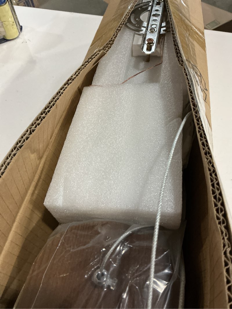 Condition photo showing New/Like New for 31.5" Wood Linear Pendant Light – Dimmable LED Chandelier with Remote, Adjustable Modern Farmhouse Lighting for Kitchen Islands, Dining Rooms & Bars Walnut Color (19W Energy-Efficient) Walnut 32in