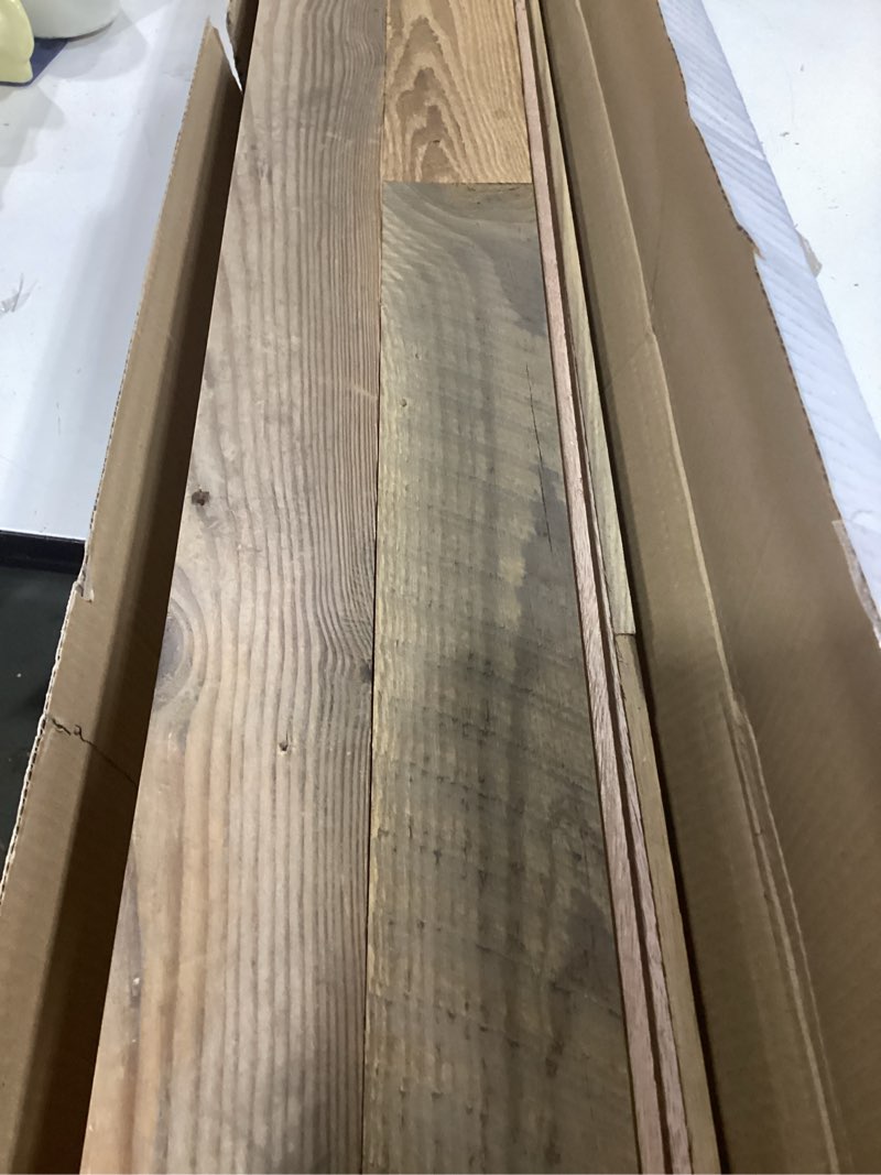 Condition photo showing Good Condition for Luxdecor Real Reclaimed Wood Planks for Wall-10 Pieces Easy Nail-Up Shiplap Rustic Style 6" Wide Wood Shiplap Panels for Wall 19.44 Sq Ft (Natural Weathered Brown)