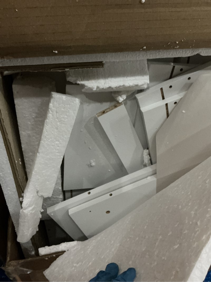 Condition photo showing As Is for VASAGLE Kailyn Collection - Vanity Desk with Mirror and 9 LED Bulbs, Vanity Makeup Table with Power Outlets, Dressing Table with 9 Drawers, for Bedroom, Cloud White URDT141WB01S Cloud White 43.3"W x 56.6"H Drawer