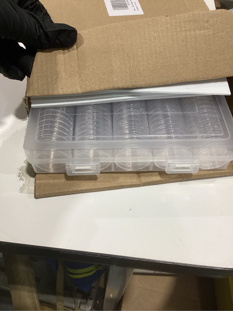 Condition photo showing As Is for 240 Pieces 30mm Coin Capsules Coin Holders for Collectors, with Foam Gasket and Plastic Storage Organizer Box, 5 Sizes (17/20/25/27/30mm) Coin Case for Coin Collection Supplies