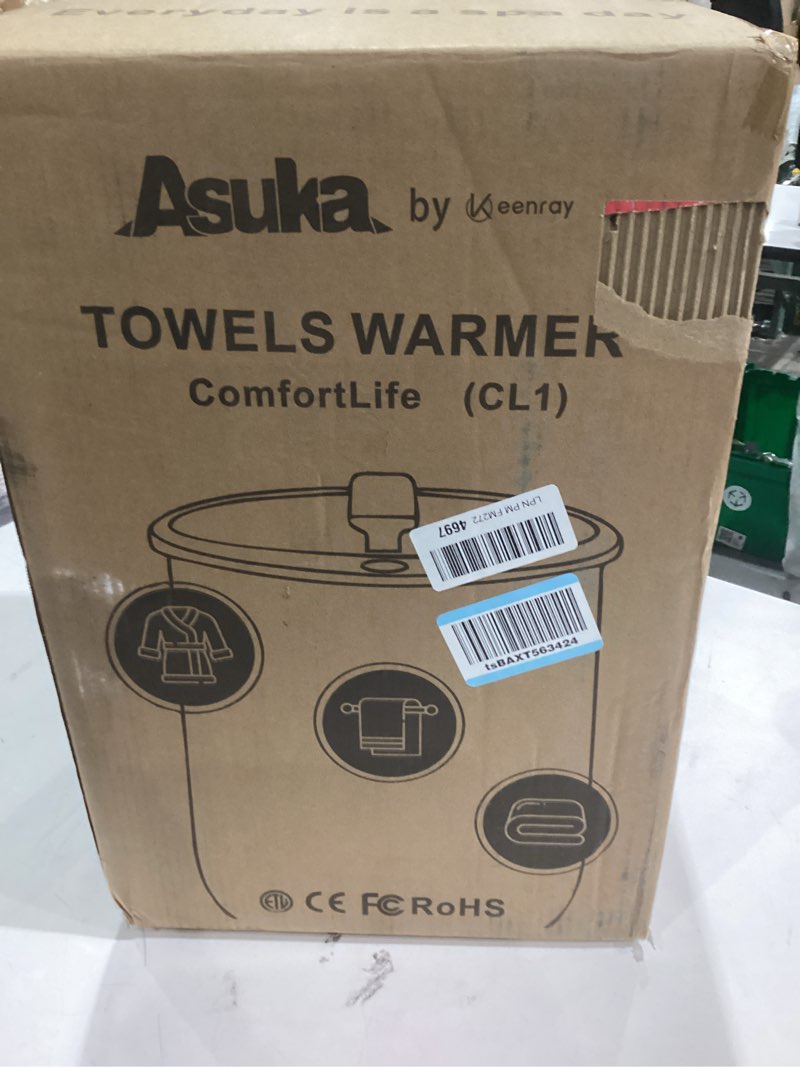 Condition photo showing Good Condition for Asuka Towel Warmer for Bathroom, Large Towel Warmer Bucket, Easy One-Button Control, Auto Shut-Off, 21L Capacity Fits Up for Two 40"X70" Oversized Towels, PJ’s Bathrobe, CL1 (Wood) White/Wood Color