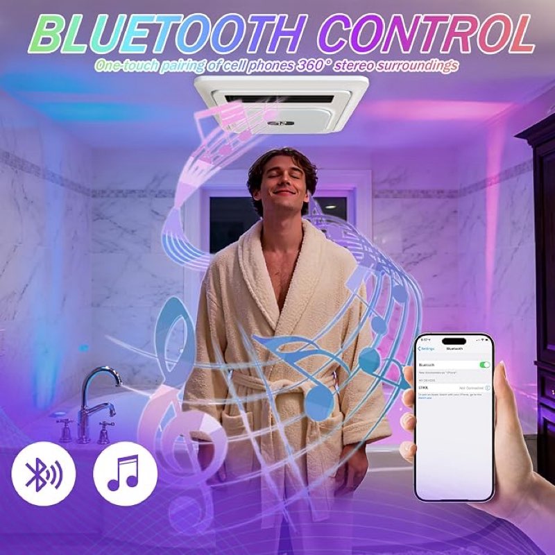 Condition photo showing As Is for bathroom exhaust fan with heater and light & bluetooth,1800w dual-heat | 230cfm 1.0 sones, bath fan with 3-color adjustable led,5 color temperatures lights,remote control,white ?ceiling mount ?