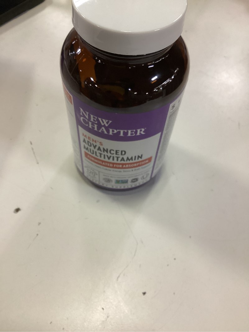 Condition photo showing New/Like New for new chapter men's multivitamin advanced formula for stress, brain, immune, heart & energy support, higher levels of whole-food fermented essential nutrients for men + selenium + b vitamins, 120 ct 120 count (pack of 1)