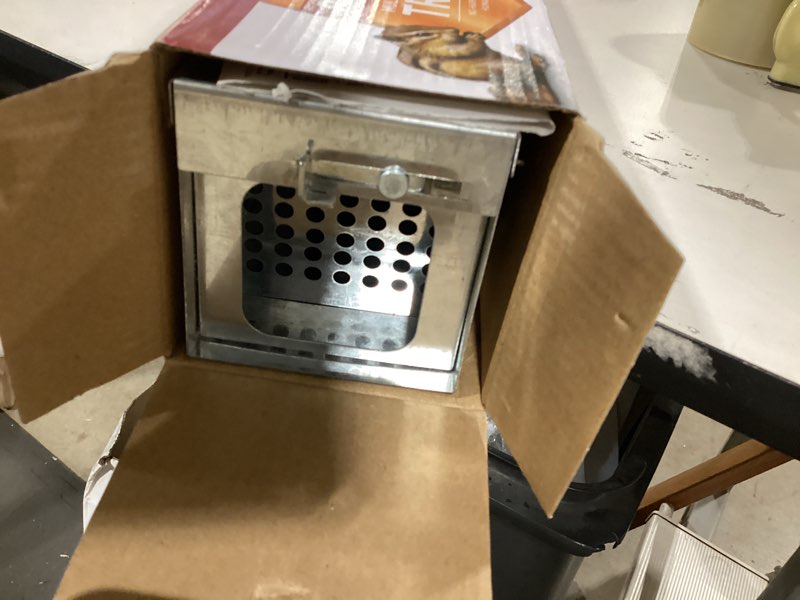 Condition photo showing As Is for jt eaton big pete multi-catch trap for rats & shrews, clear window | 22.75" dual-door design; humane multi-catch; catches rats, chipmunks, and shrews; clear inspection window