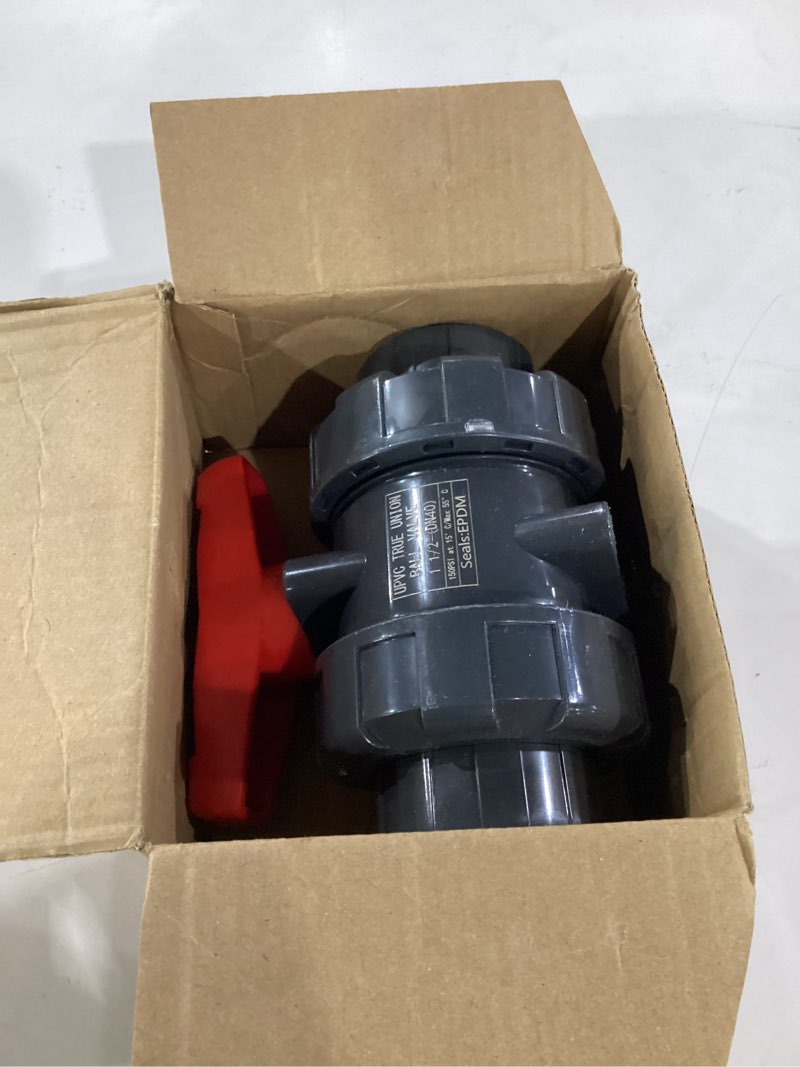 Condition photo showing Good Condition for pvc union ball valve, 1-1/2" inch (dn40) true union full flow ball valve, astm epdm o-ring, rated 200 psi, pvc ball valve with slip socket full port, for various water control system 1-1/2 inch