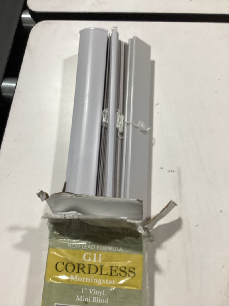 Condition photo showing Good Condition for achim gii morningstar indoor cordless white vinyl light filtering window mini blind  64  l x 45  w