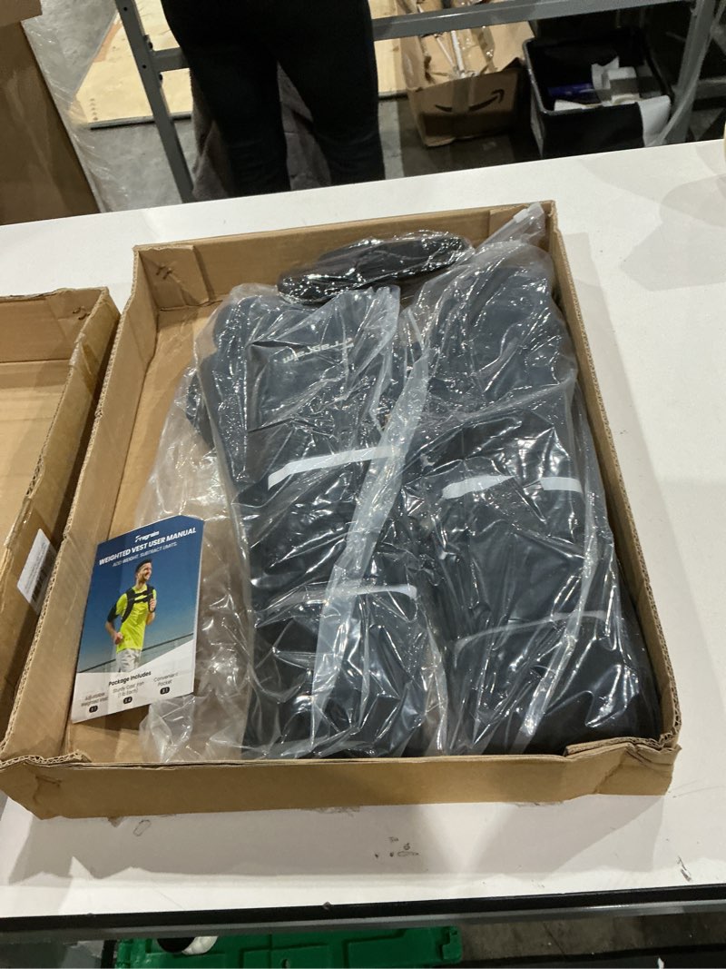 Condition photo showing New/Like New for fragraim adjustable weighted vest for women men, 8-12lb/14-18lb/20-24lb/26-30lb weight vest with 4 removable iron weights, phone holder and back pocket, vest for walking,strength training, running 26-30 lb black