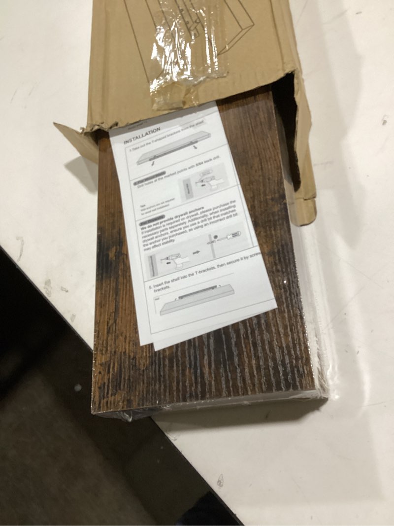 Condition photo showing New/Like New for BAYKA Floating Shelves, 22.5 inch Rustic Wood Wall Mounted Shelves for Bedroom, Living Room, Kitchen & Office, Hanging Display Shelf with 22 lbs Capacity (Rustic Brown,Set of 2) B. Rustic Brown - Americana Farmhouse Style 22.5inches