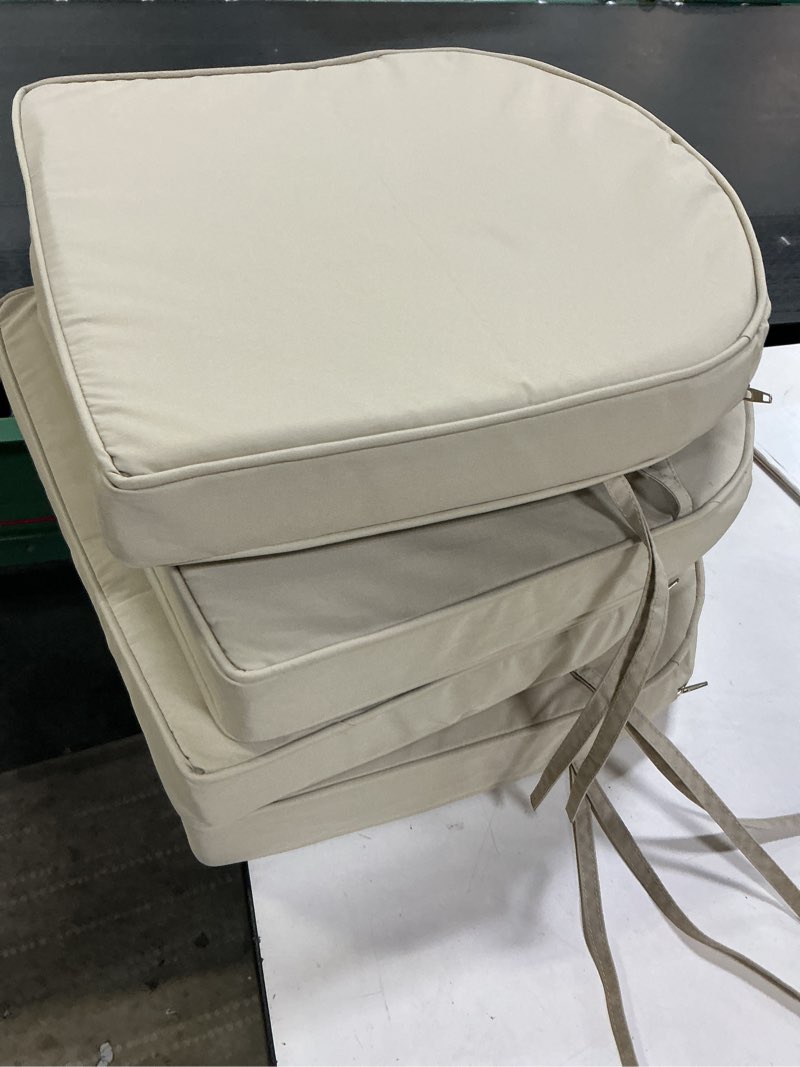 Condition photo showing Good Condition for Outdoor Chair Cushions for Patio Furniture, 17X16X2” Patio Chair Cushions Set of 4, Waterproof Round Outdoor Seat Cushions with Non-Slip Bottom & Ties, Fade Resistant Chair Pads, Beige Beige 17x16x2 Inch | 4 Pack