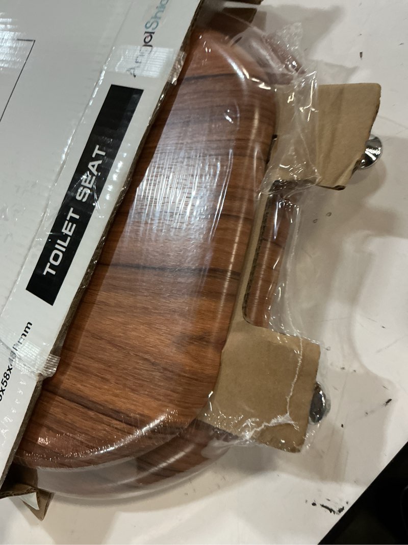 Condition photo showing Good Condition for round toilet seat molded wood toilet seat with zinc alloy hinges, easy to install also easy to clean, anti-pinch wooden toilet seat by angol shiold (round, natural) round - zinc alloy hinge natural