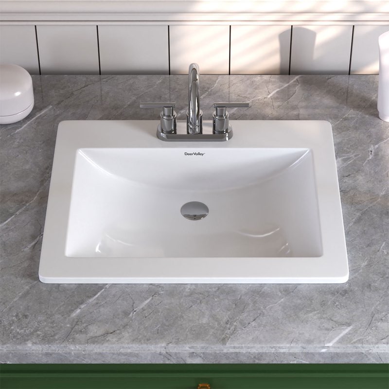 21” x 18” wite rectangular viterous china drop in bathroom sink,