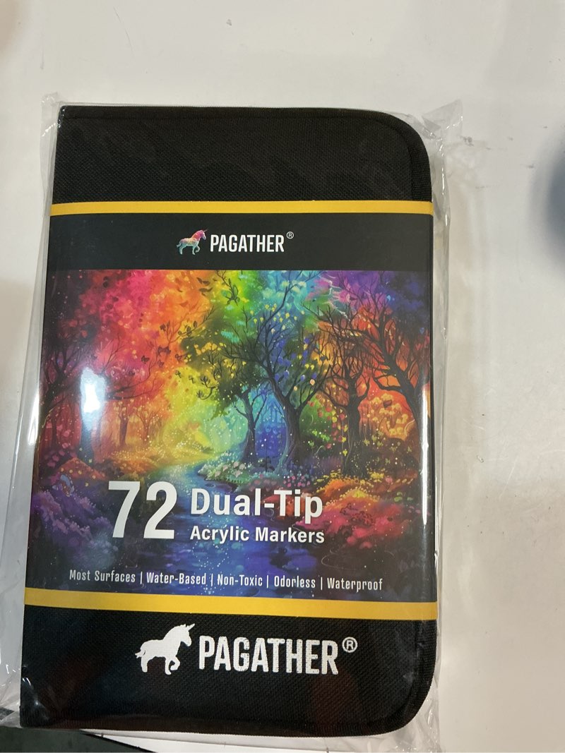 Condition photo showing New/Like New for 72 Colors Acrylic Paint Markers, Dual Tip with Fine Tip and Brush Tip Pens for Stone, Wood, Calligraphy, Canvas, Ceramic, Metal, Glass, Rock Painting, DIY Crafts Art Supplies Kit