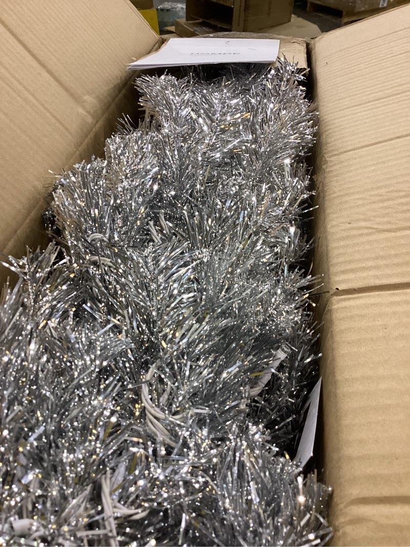 Condition photo showing Good Condition for Decoway Pre-lit Pencil Christmas Tree 6ft Artificial Silver Tinsel Xmas Tree with Metal Stand