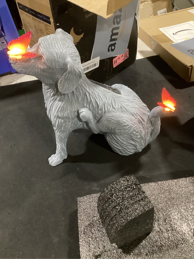 Condition photo showing Good Condition for dybaxa garden décor, garden statues, gifts for women, mom, grandma, patio, balcony, yard decorations outdoor - unique solar decor birthday & housewarming gifts, dog statue with butterfly light