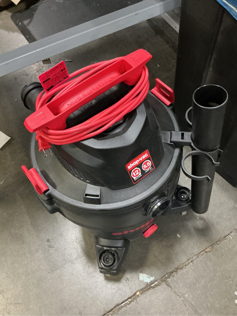 Condition photo showing As Is for shop-vac 12-gallon 5.5 hp corded wet/dry shop vacuum with accessories included