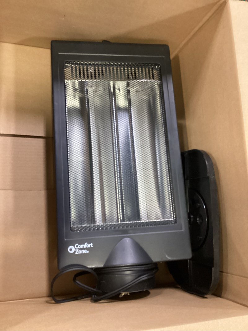 Condition photo showing As Is for Comfort Zone Oscillating Portable Space Heater, Flat Panel, Halogen, Infrared, Electric, Adjustable Tilt, Overheat Sensor, Stay-Cool, & Tip-Over Switch, Ideal for Home, Bedroom, & Office, 800W, CZHTV9