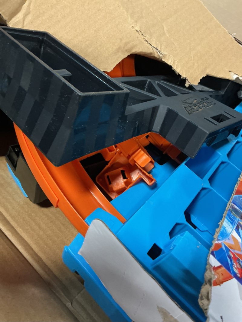 Condition photo showing As Is for hot wheels sky crash tower track set, 2.5+ ft / 83 cm high with motorized booster, orange track & 1 hot wheels vehicle, race multiple cars, gift for kids 5 to 10 years old & up standard