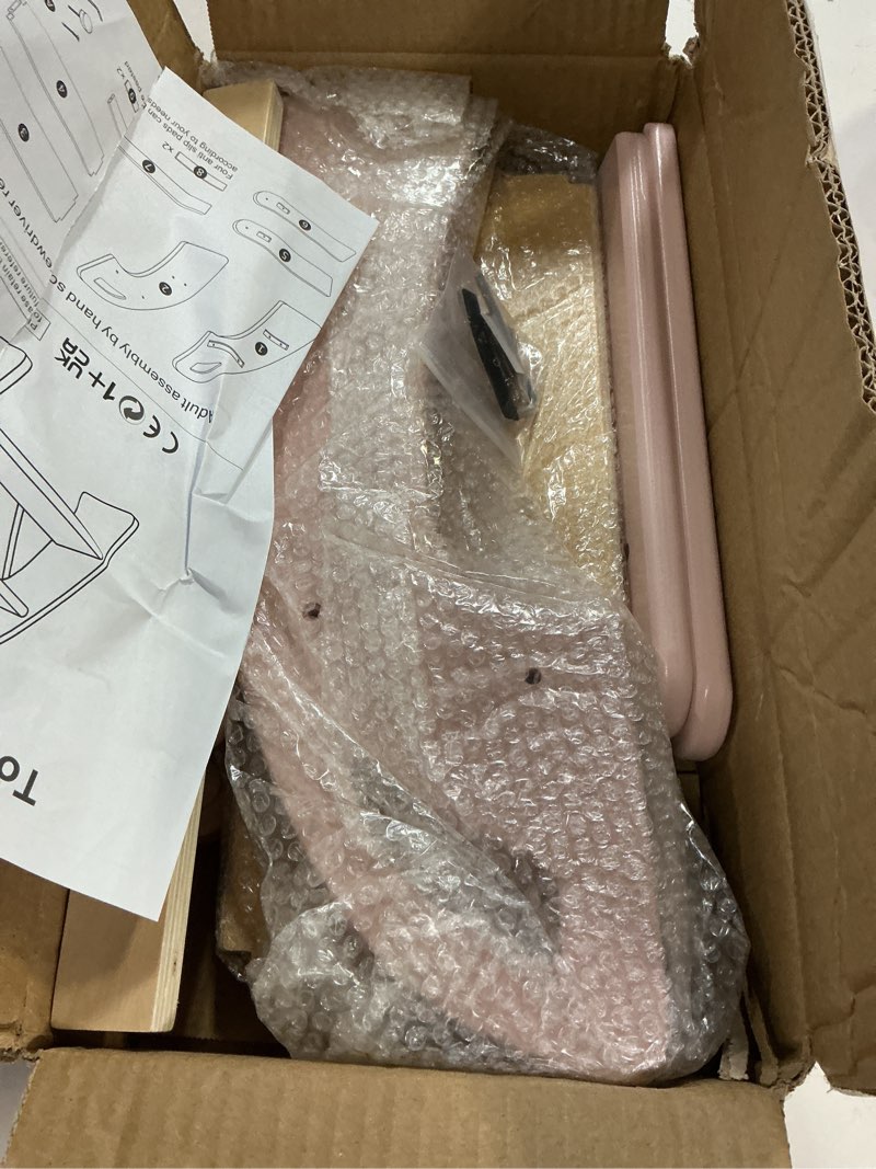 Condition photo showing New/Like New for wooden step stool, two step stools, 300 lb. load capacity, with safety non-slip pads and handles, bamboo step stool for bathroom and kitchen, children's double height step stools(pink)