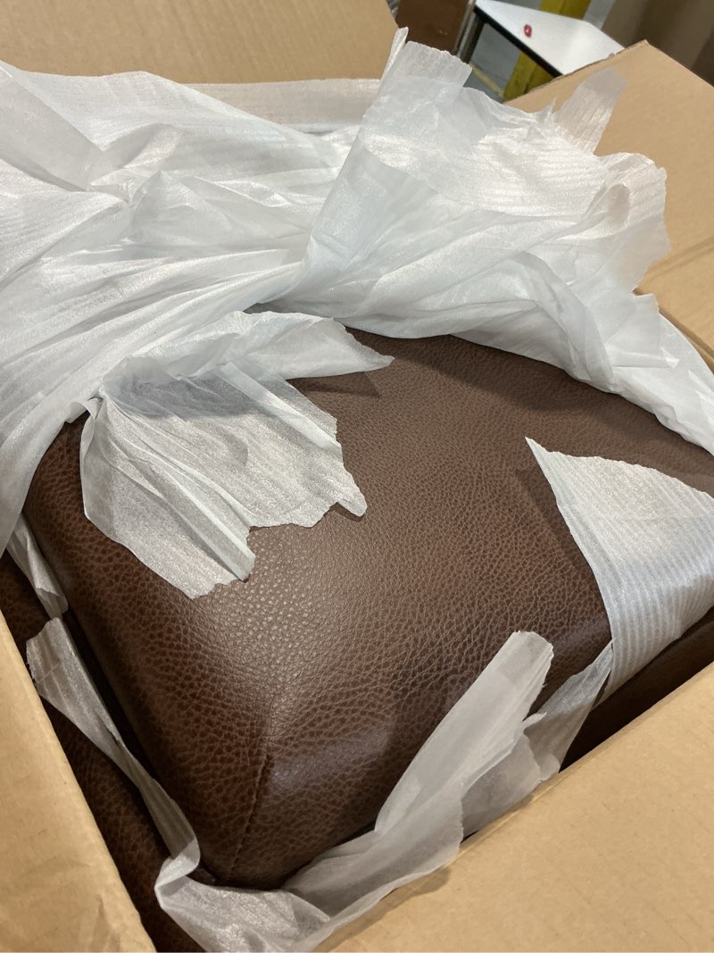 Condition photo showing Good Condition for homepop home decor storage ottoman with tray top|upholstered modern square storage ottoman with storage for living room & bedroom, brown faux leather