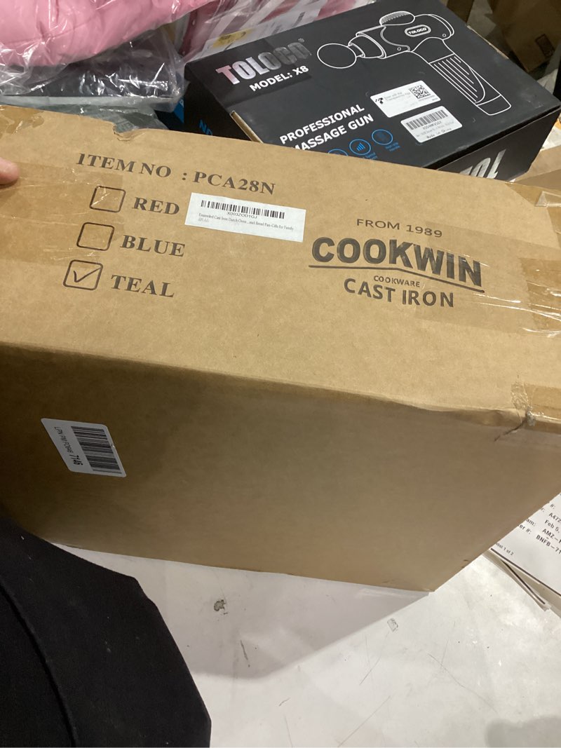 Condition photo showing New/Like New for Enameled Cast Iron Bread Oven, 6 Quart Dutch Oven for Bread Baking, 11" Thick Enamel Cast Iron Pan with Lid for Sourdough, Stews, Roasts and Gifts for Family, Teal Teal 6Quart