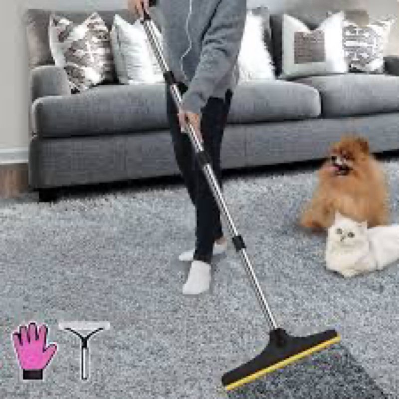 B-Land Carpet Rake for Pet Hair Removal, Reusable Pet Hair Remover with 60” Adjustable Long Handle, 