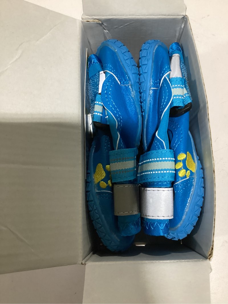 Condition photo showing New/Like New for QUMY Dog Shoes for Large Dogs, Medium Dog Boots & Paw Protectors for Winter Snowy Day, Summer Hot Pavement, Water-Resistant in Rainy Weather, Outdoor Walking, Indoor Hardfloors Skid-Resistant Sole Blue Size 7: 2.8''x3.2"(W*L) (Pack of 4)