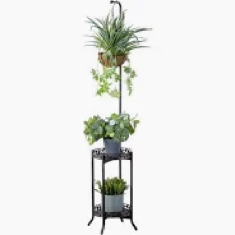 COPREE 2-tier Hanging Plant Stand, Space-Saving Iron Planter Shelves Flower Pot Organizer Rack Multi