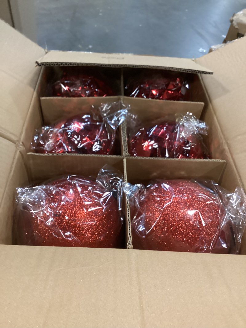 Condition photo showing Good Condition for Poen 12 Pcs 6 Inch Extra Large Christmas Ornament Ball Jumbo Shatterproof Hanging Christmas Tree Ornament Outdoor Vintage Red Green Big Ball for Xmas Tree Porch Yard(Elegant Style)