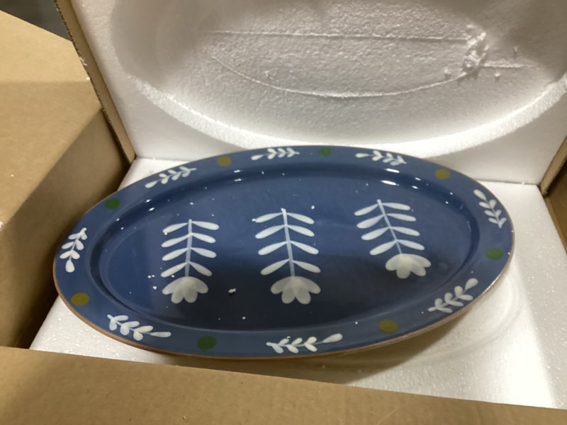Condition photo showing Good Condition for Mud Pie Oval Floral Dot Platter, 11' x 16',Blue