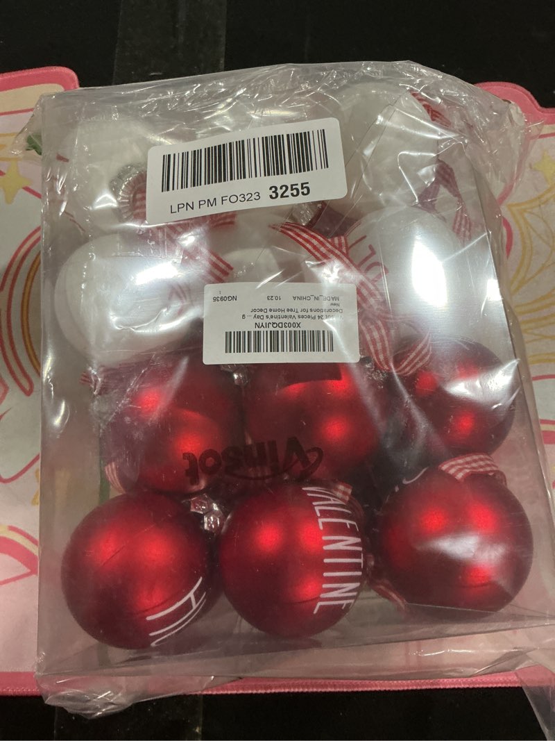Condition photo showing Good Condition for 24 Pieces Valentine's Day Ball Ornaments Valentines Tree Decorations Plastic Red and White Ornaments Valentines Day Hanging Decorations for Tree Home Decor