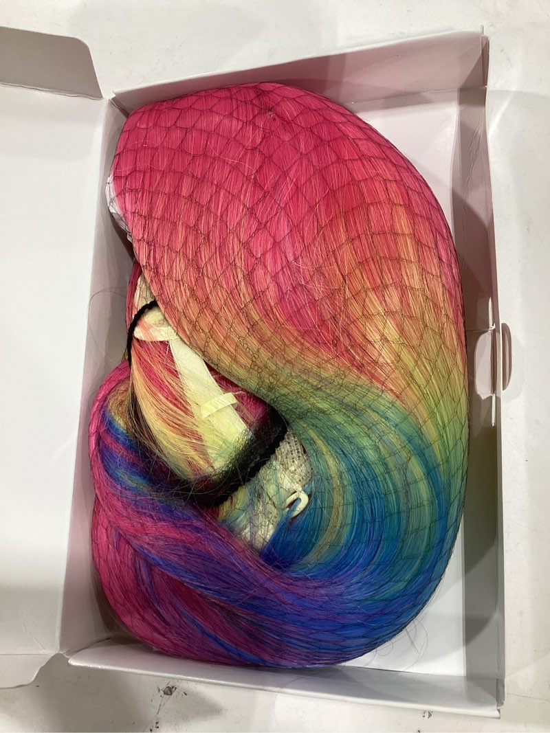 Condition photo showing New/Like New for beron rainbow ombre wigs long wavy wig for women colorful ombre curly heat resistant synthetic hair wigs for daily use with wig cap