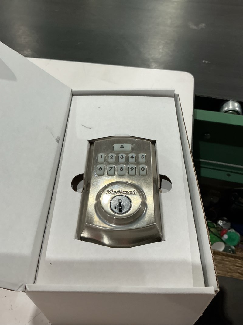 Condition photo showing As Is for kwikset 260 smartcode satin nickel electronic deadbolt smartkey with keypad