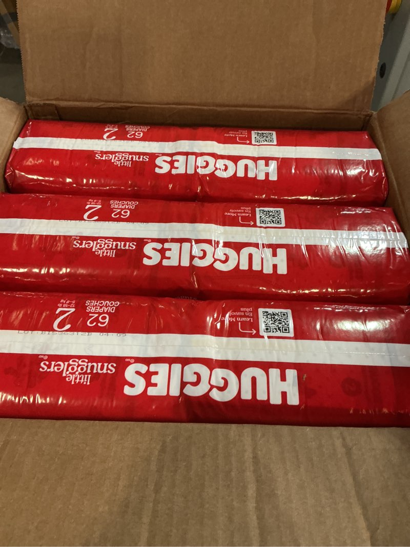 Condition photo showing New/Like New for Huggies Size 2 Diapers, Little Snugglers Baby Diapers, Size 2 (12-18 lbs), 186 Count (3 Packs of 62), Packaging May Vary
