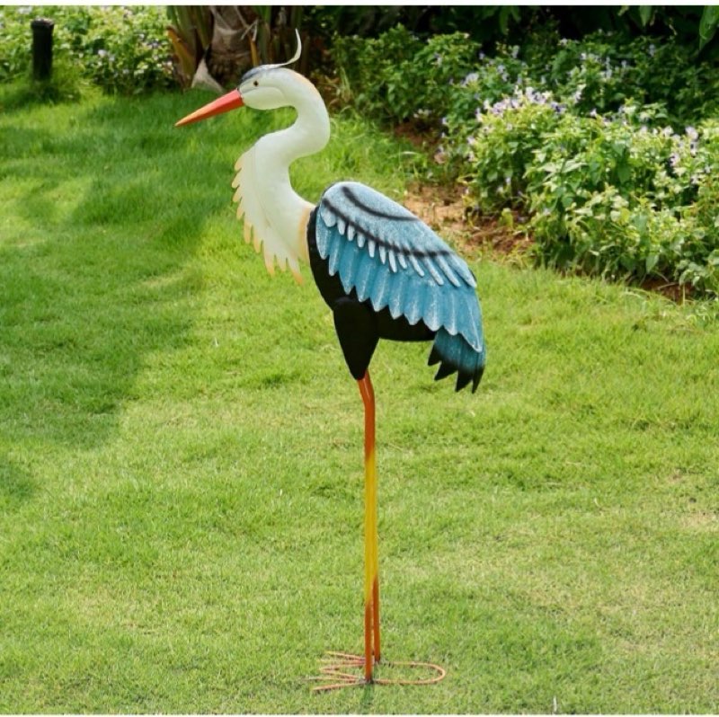 Crane Garden Metal Decor Statue - Large Standing Crane Statue, Metal Birds Yard Art Outdoor Sculpture, Heron Decoration Bird, Outdoor Backyard Decor, Patio, Porch, Lawn Ornament, Yard Decoration. Similar to stock photo 