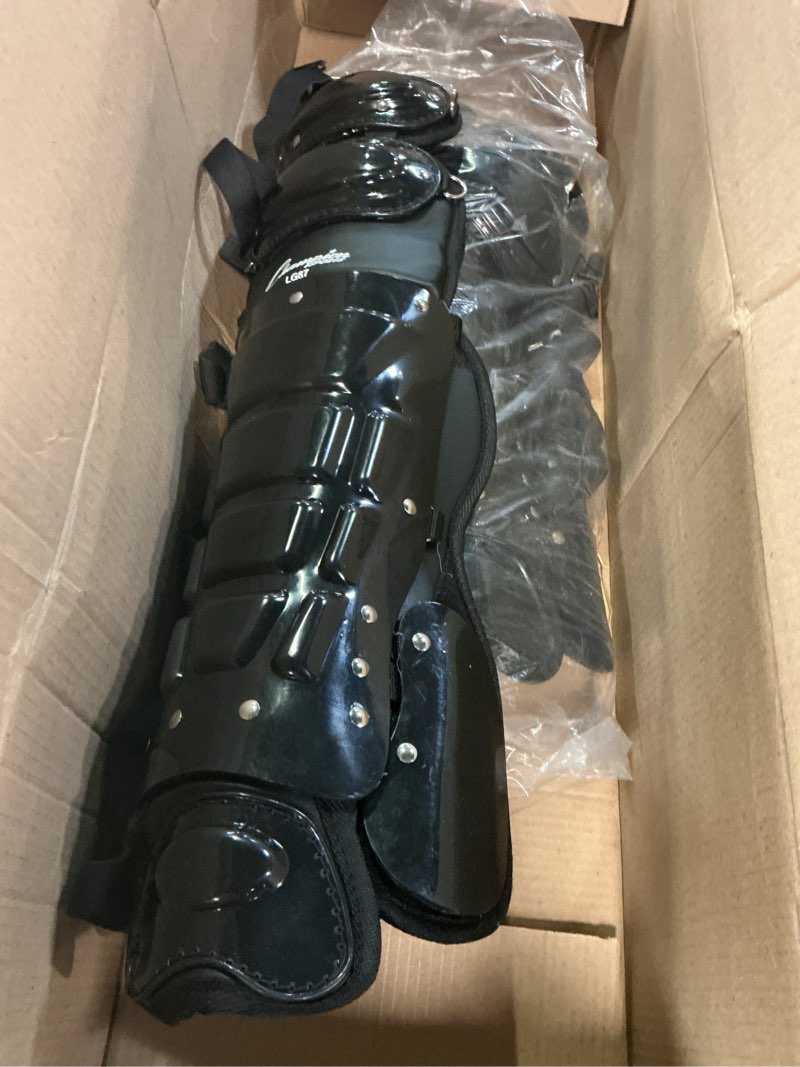 Condition photo showing Good Condition for champion sports umpire leg guards: single knee umpire’s shin guard for baseball & softball - pair of 16.5" umpiring shin pads for adults - black single knee (16.5" long)
