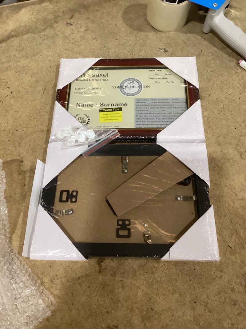 Condition photo showing New/Like New for 11x14 diploma frames 8.5x11 with black mat, fits degree certificate document, 14 x 11 cherry red frame with tempered glass panel for wall mounting or tabletop display black mat-1 11x14 or 8.5x11 with mat