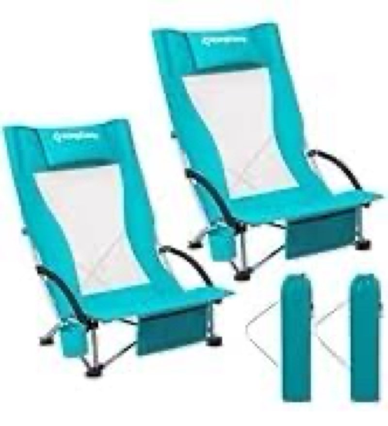 KingCamp Low Beach Chairs 2 Pack, Folding Portable Chair for Adults lightweight Extra Wide Ergonomic