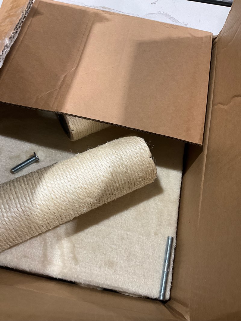 Condition photo showing Good Condition for amazon basics cat tower with hammock bed and scratching post for indoor cats, easy to assemble, interactive hanging ball, 15.8" x 15.8" x 19.7", beige cat hammock beige