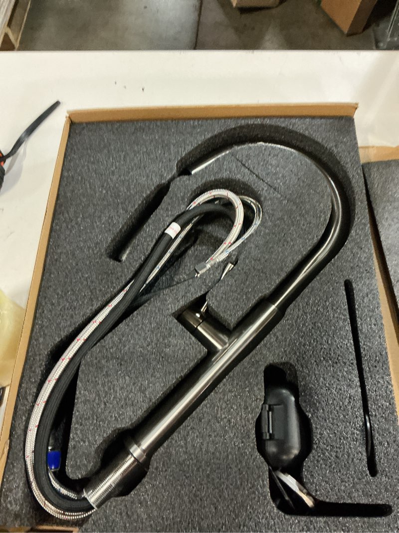 Condition photo showing New/Like New for kitchen faucets with pull down sprayer - single handle high arc stainless steel kitchen sink faucet, modern kitchen faucets for farmhouse bar rv laundry camper brushed silver