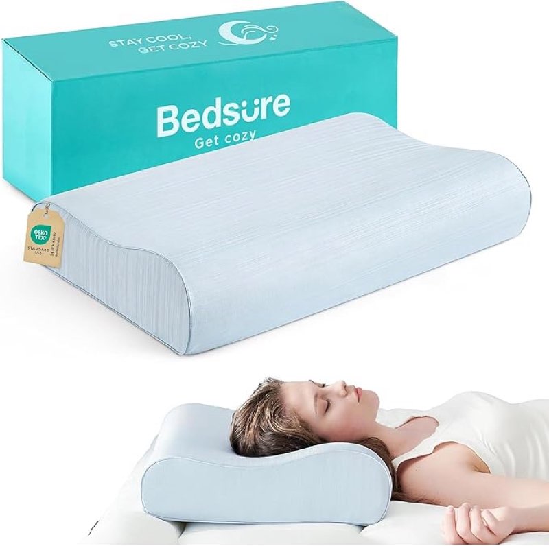Bedsure Cervical Neck Pillow for Sleeping, Memory Foam with Cool-Touch Ice Pillowcases, Ergonomic Contour Pain Relief, Orthopedic Pillow for Neck Support for Side, Back, Stomach Sleepers ?